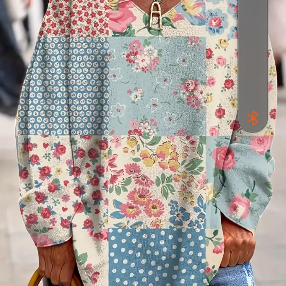 NWOT  XXL beautiful patchwork looking long sleeve shirt